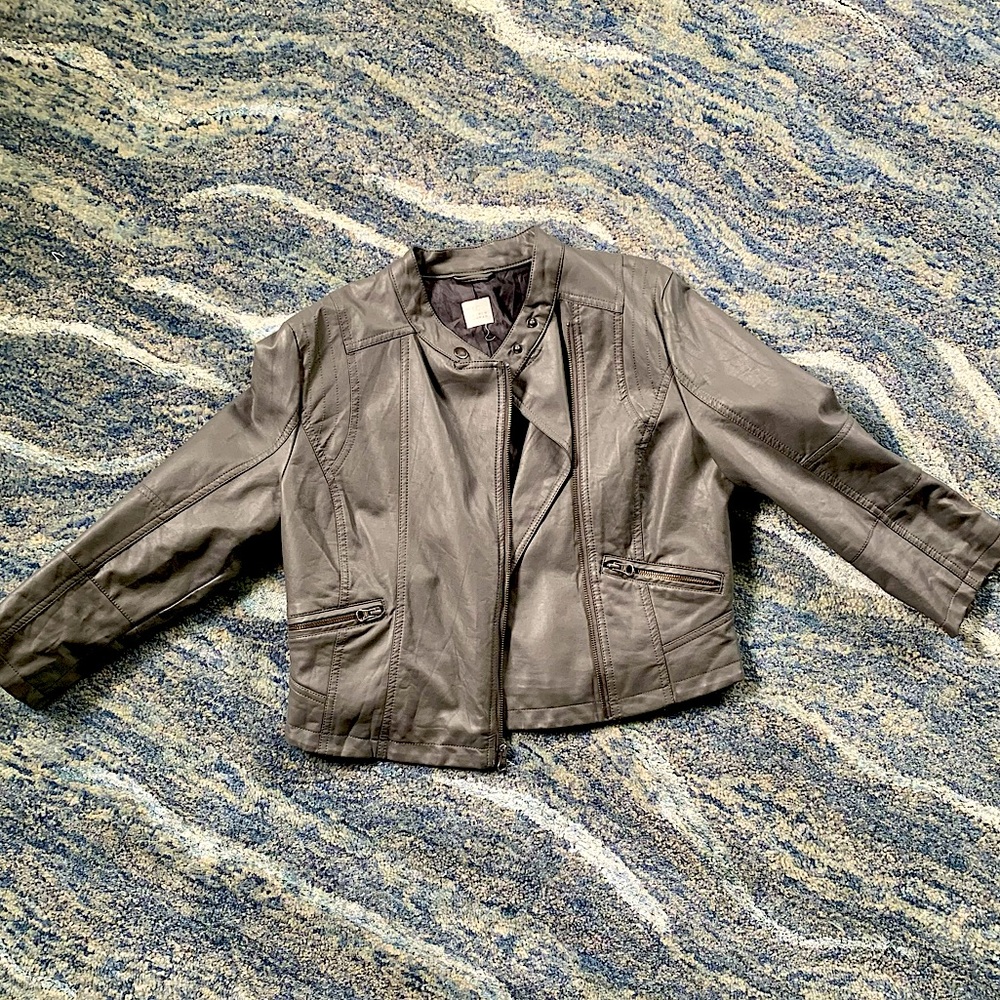 Gray faux leather jacket from LC Lauren Conrad